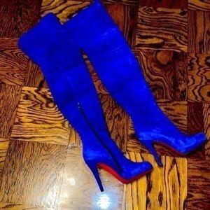 Royal Blue suede with red soles high over knee boots NO BOX